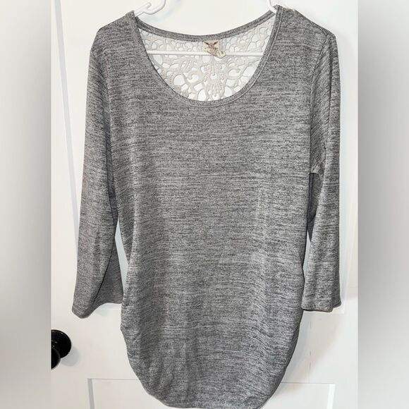 Faded Glory Gray 3/4 Sleeve Relaxed Blouse - Picture 1 of 6